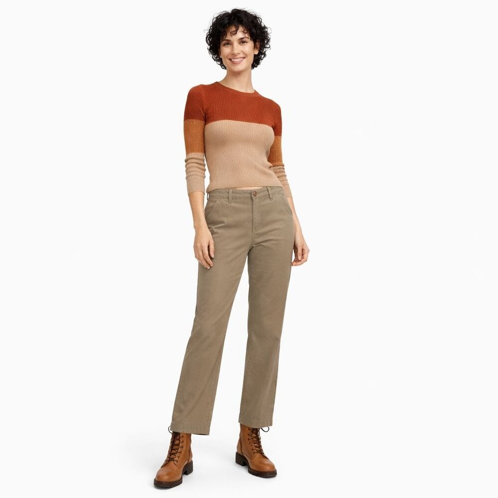 NEW ZARA Khaki Cotton Chino Pants Size 4 Womens Casual Trousers